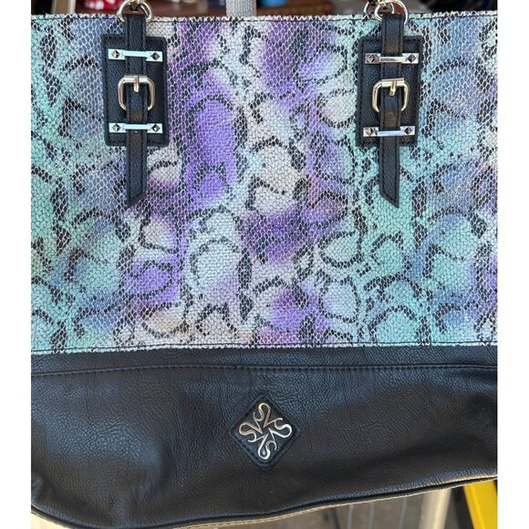 Vera Wang Metallic Purple Aqua Blue Gray Shoulder Purse Bag 12.5" Tall (READ) - Picture 4 of 16